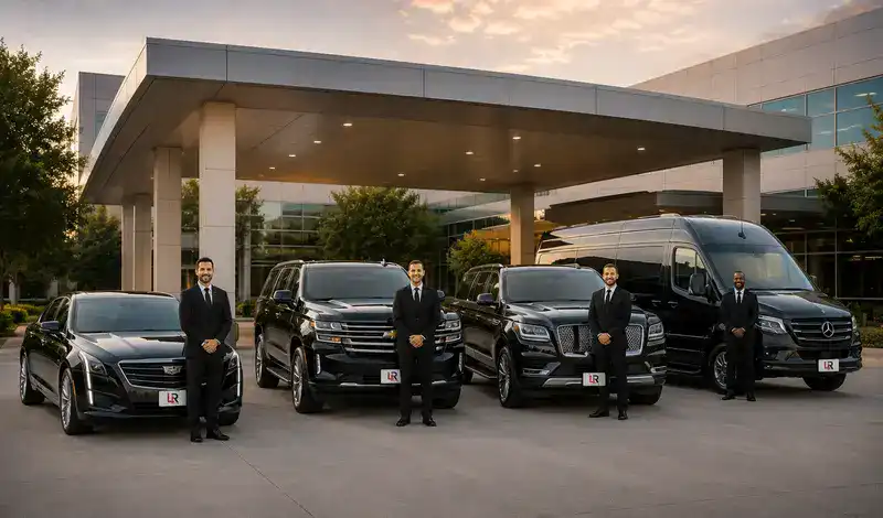 Luxury healthcare transportation fleet with Cadillac sedan, Chevrolet Suburban, Lincoln Navigator and Sprinter van.